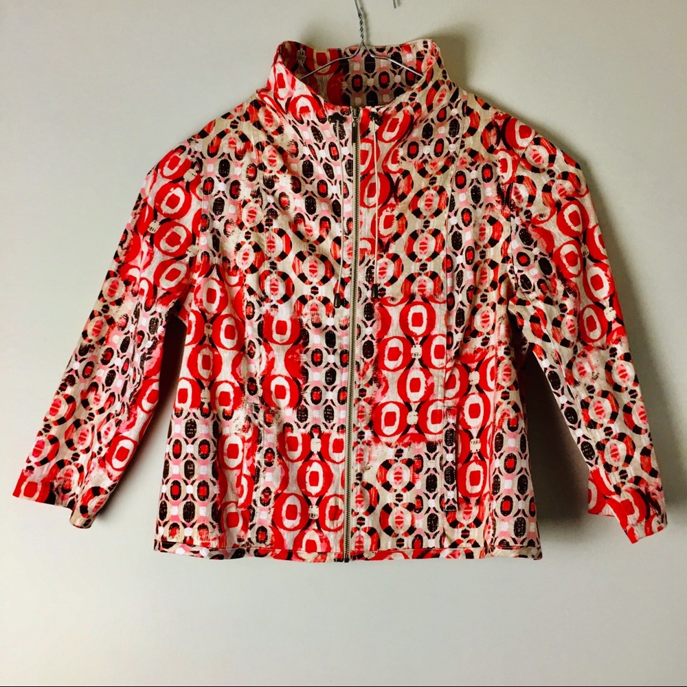 Ruby Red Orangetanbrown Geometric Jacket, Size 16 - image 1
